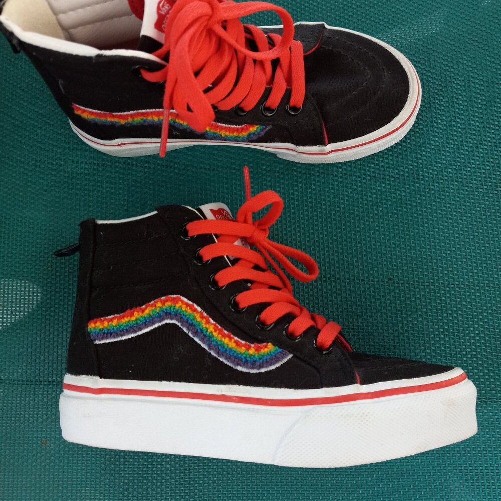 Vans Kids High Tops Size 11 Black with Rainbow Detail
